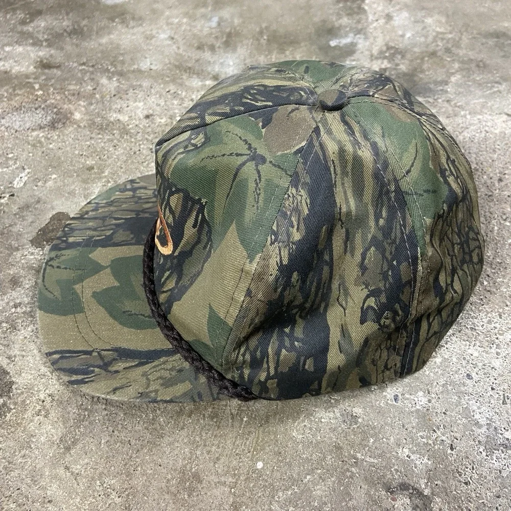 Vintage 80s Ford Cap Leather Strap Back Adjustable Camouflage Motor Racing Logo